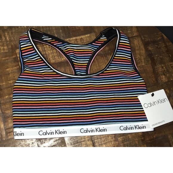 NWT Calvin Klein Rainbow Multicolor Striped Unlined Bralette, Size Small Bra - Picture 13 of 16